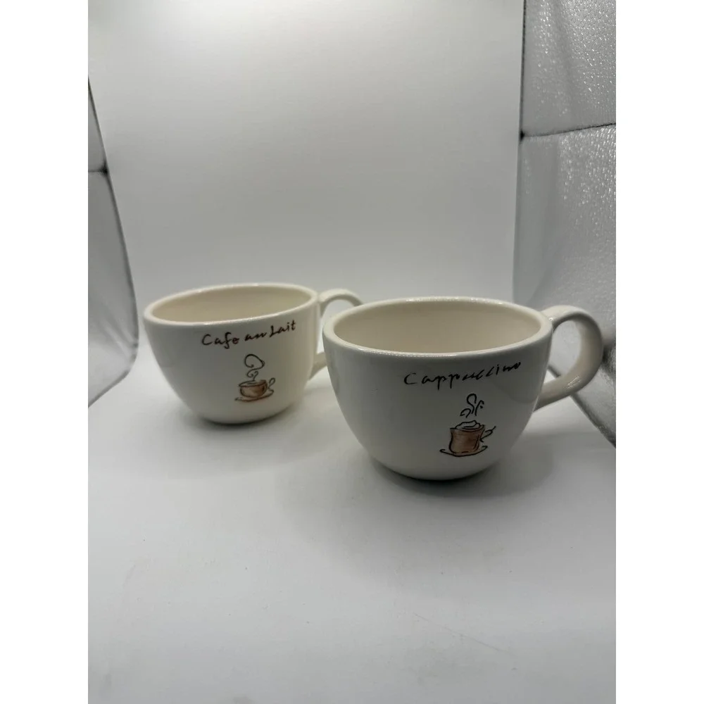 Pottery Barn Outlet Cappuccino Cafe au‎ Lait Ceramic Coffee Mug Set of 2 White